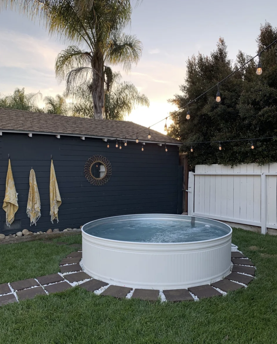 backyard string lights stock tank pool